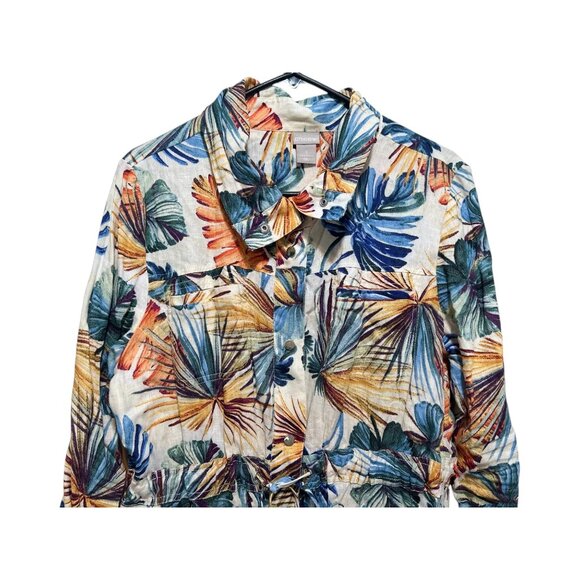 Chicos Tropical Palm Linen Jacket Tunic Women 16-18 XL Multicolor Utility Resort - Picture 7 of 16